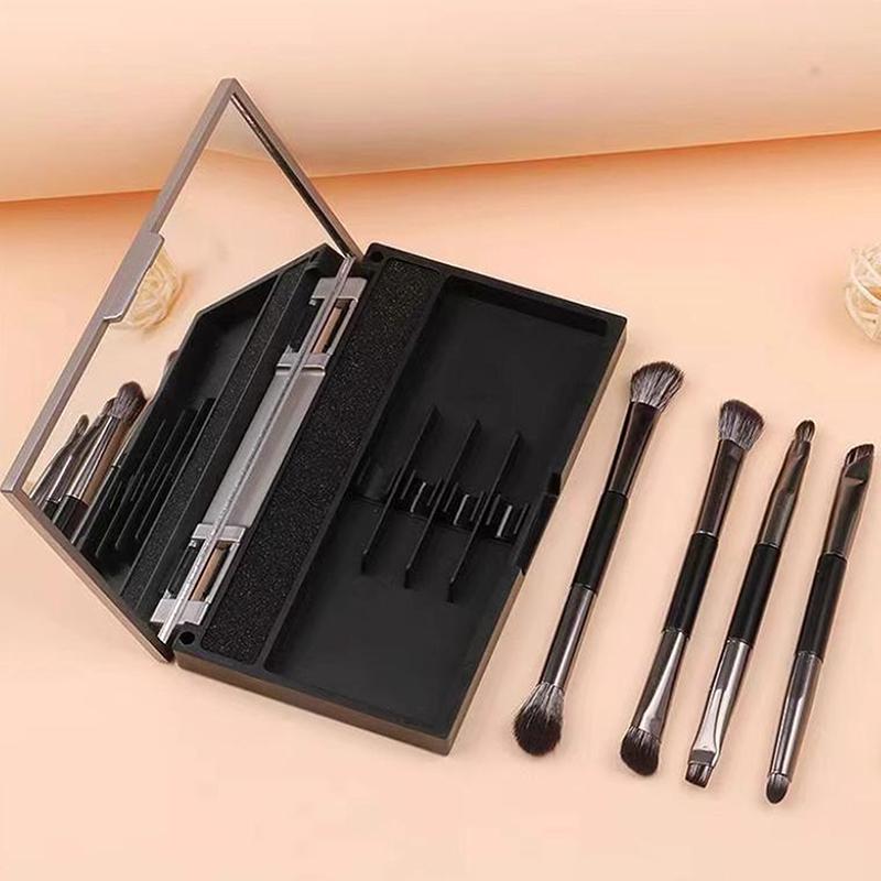 Double-Ended Makeup Brushes Set: Eyeshadow Brush, Contour Brush, Blush Brush, Portable Travel Mini Makeup Brush With Mirror