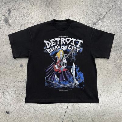 Rock Style Burst Detroit Metal City Vintage Short Sleeve T-shirt Hip Hop Men and Women Vintage Half Sleeve