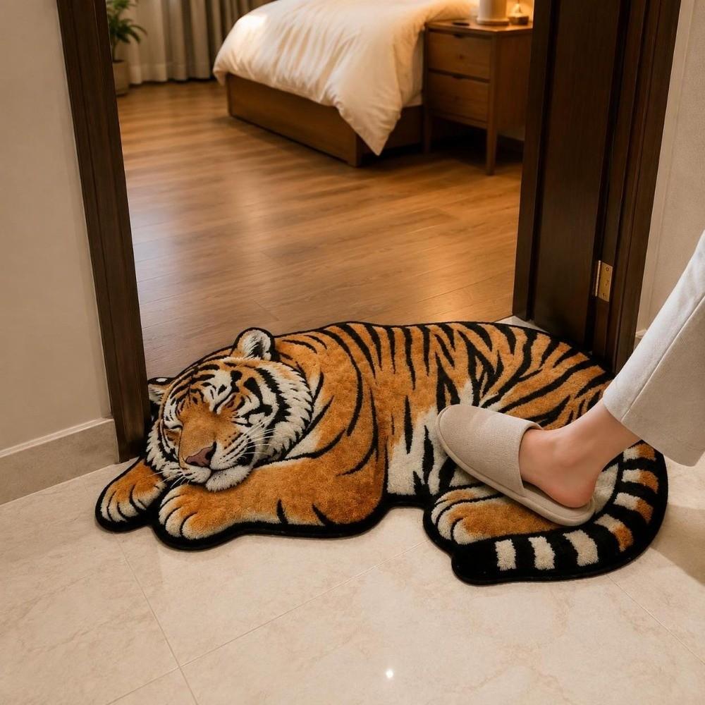 Non-slip Tiger Shape Rug Absorbent Irregular Bath Rug Tiger Floor Mat Home Entrance Decor