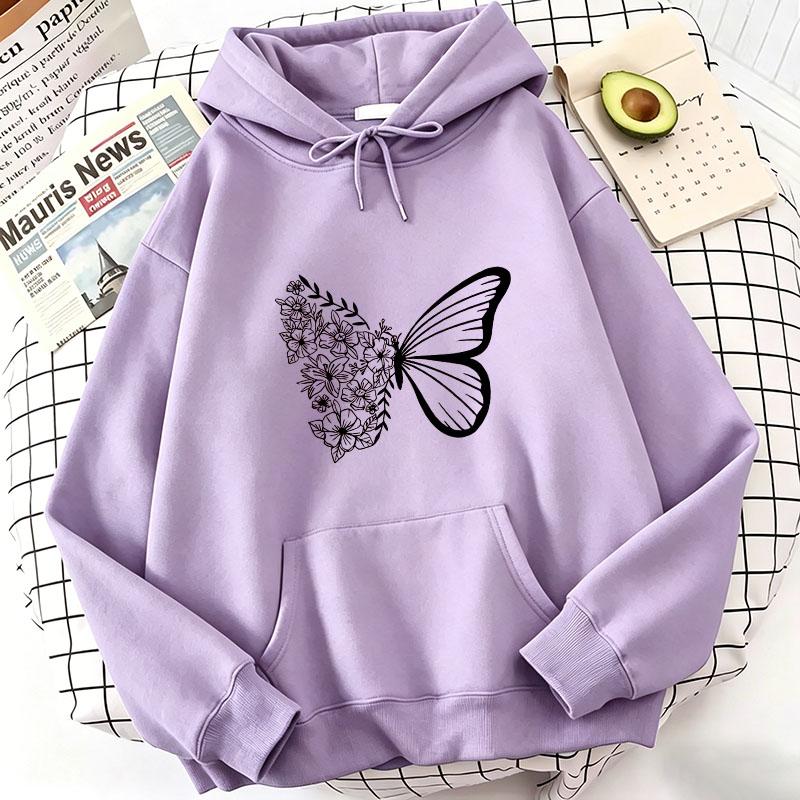 Casual Hoodies Vintage Butterfly Sweatshirts Women Tops Loose Hoodie Sweatshirt Hoodies Spring Autumn Winter