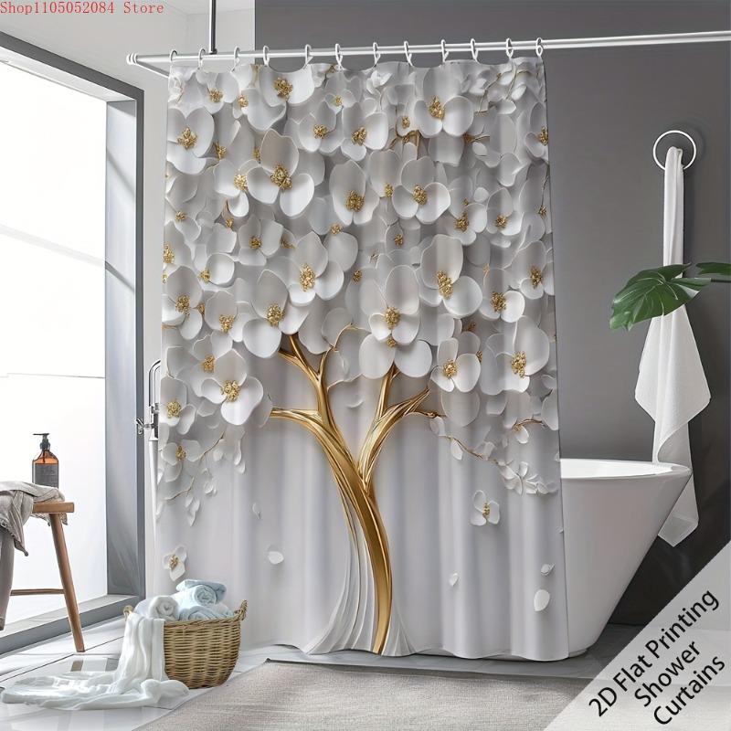 

2D Flat Printed Artistic Shower Curtains Featuring - With Hooks Waterproof Mildew Proof Easy Install Washable W60H190(CM)-1 Pcs