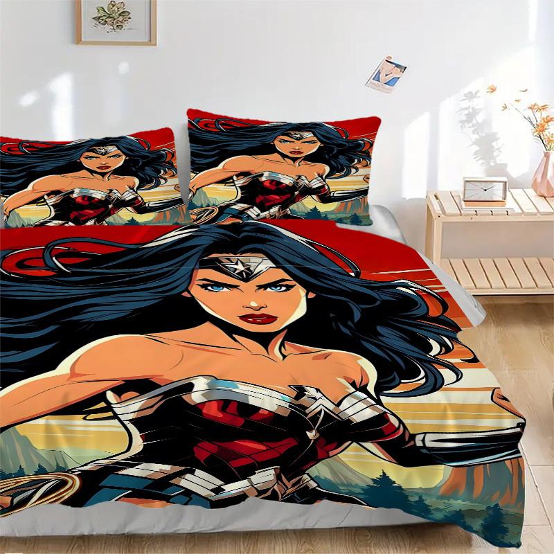 

3 шт. Чудо-женщина, Набор чехлов для супергероев, Комплект постельного белья, Мягкий удобный пододеяльник, Для спальни, Гостевой комнаты (1*Пододеяльник + 2*Наволочки, Ш 135x200cm
