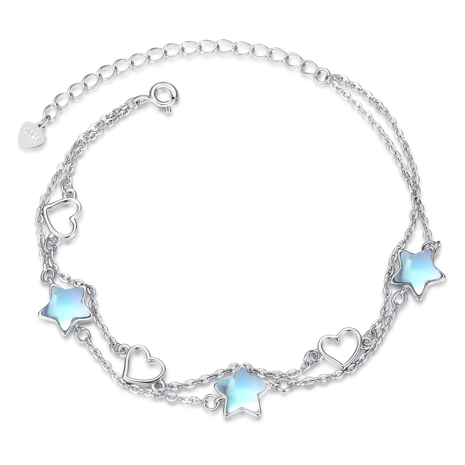 

Star Bracelet for 925 Double Platinum Silver New White Gift for Anniversary [StoryMidir] Women, Moonstone, Double, Silver, Hypoallergenic, Women s,