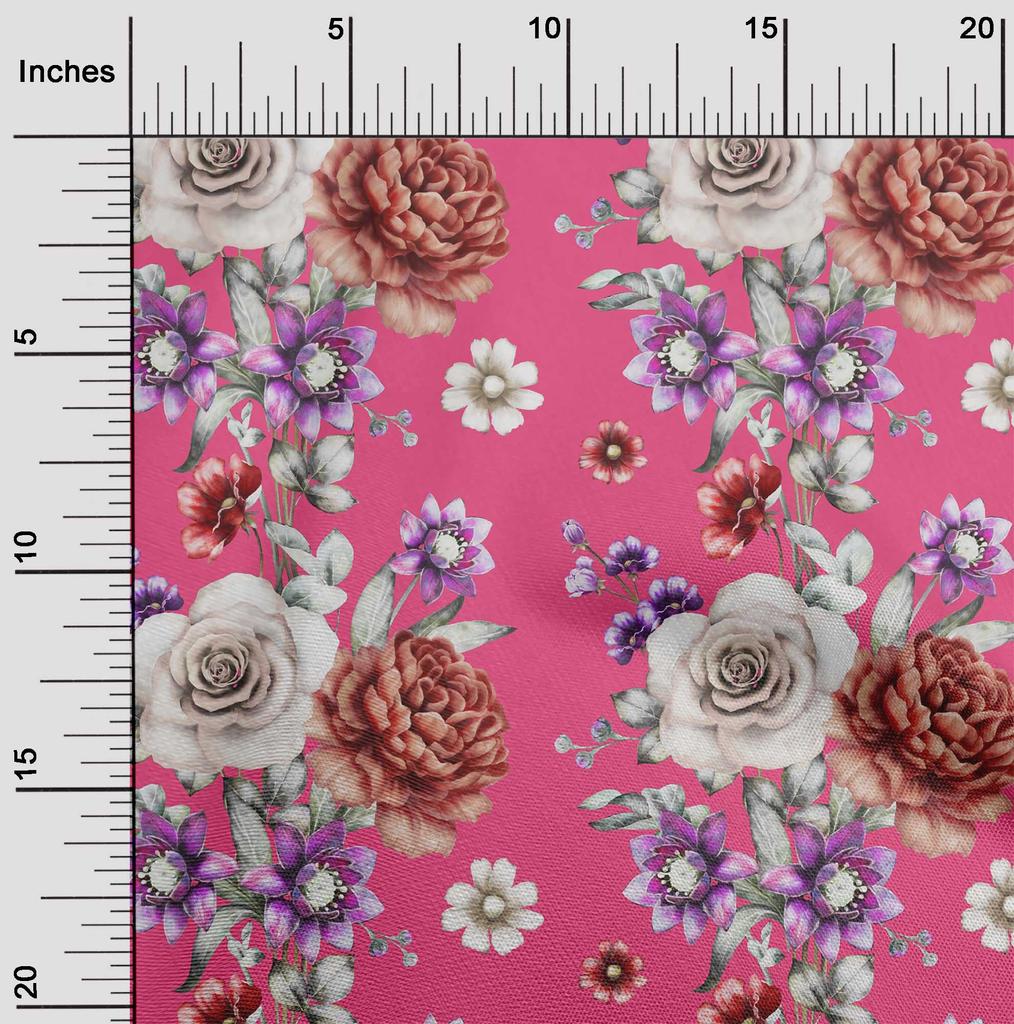 oneOone Cotton Flex Black Fabric Leaves|Lotus & Rose Floral Quilting Supplies Print Sewing Fabric By The Yard 40 Inch