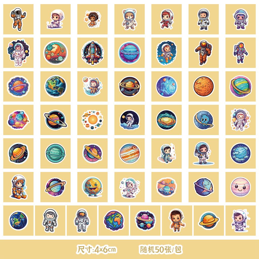 50/100 Cosmic Starry Sky Astronaut Stickers Mobile Water Cup Waterproof Decorative Stickers Children's Hand Account Stickers