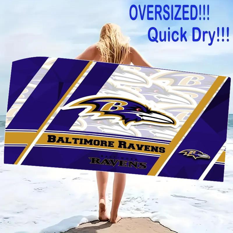 Baltimore Ravens Print Beach Towel, Large Soft Quick Dry Towel for Beach Camping Swimming