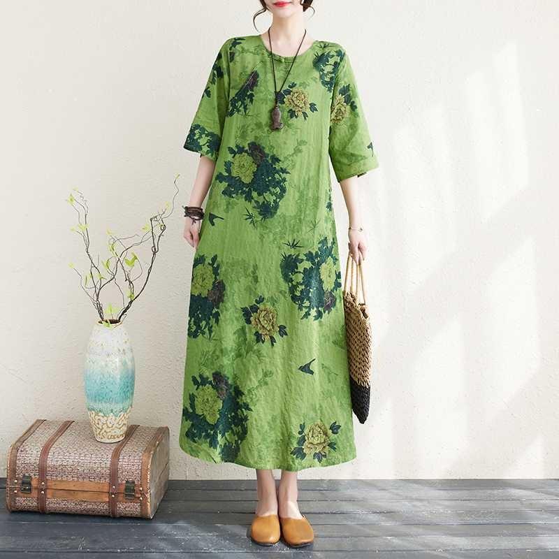 Summer Printed Green Vintage Republican Style Temperament Elegant Dresses