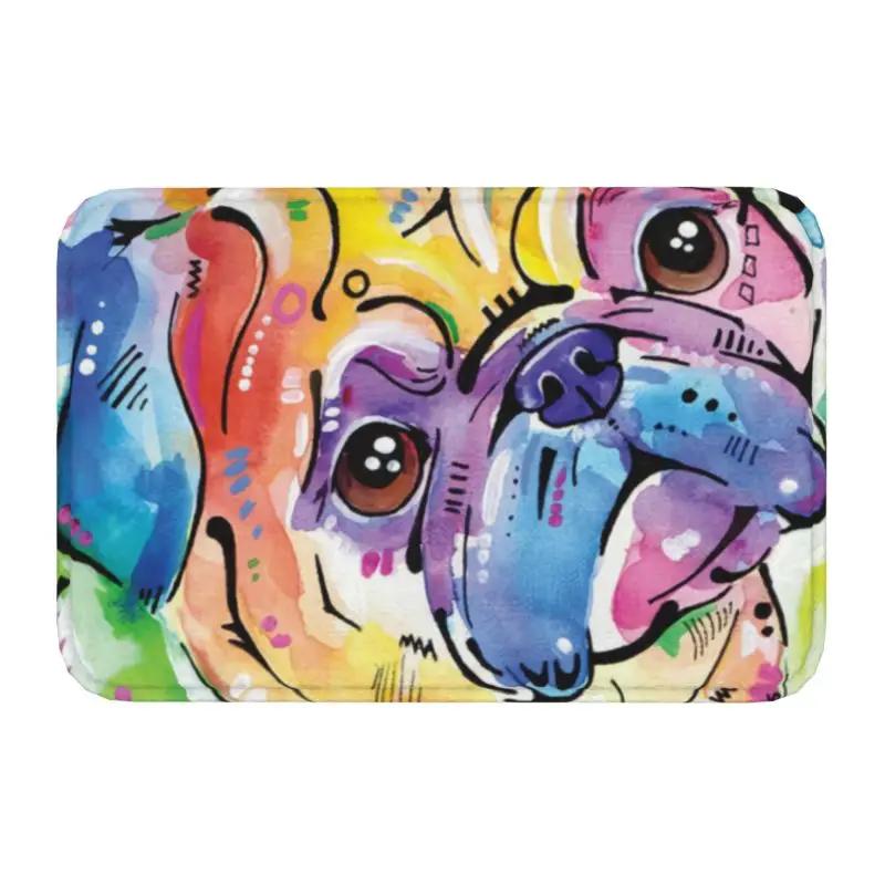 

Pug Colorful Pugs Art Dog Pet Lover Floor Door Bathroom Kitchen Mat Anti-Slip Indoor Cute Pet Doormat Toilet Entrance Carpet Rug 40x60cm