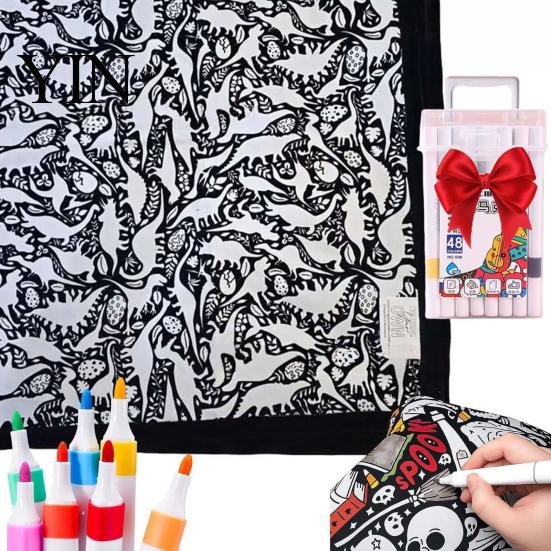 Diy Party Favors for Children DIY Coloring Blanket with 24 Markers, Color Your Own Blanket, 59" X Quiet Time Creative Projects 45" Soft Cozy