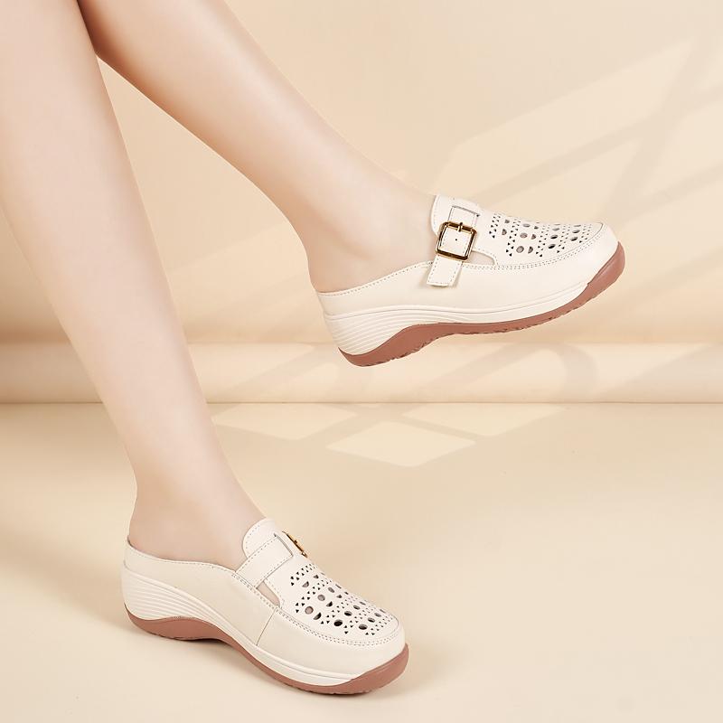 Ladies Clogs Platform Sandals Loafers Casual Elegant Hollow Leather Slippers Women Thick Sole Shake Shoe