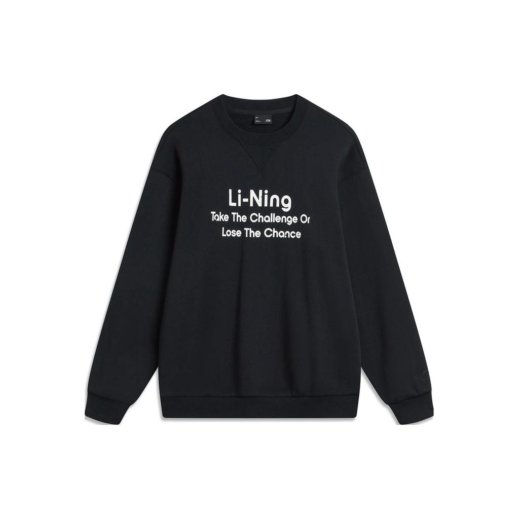 Li Ning Sports Fashion Series Letter Print Pullover Long Sleeve Round Neck Sweatshirt Unisex Sweatshirt Black AWDU799-9