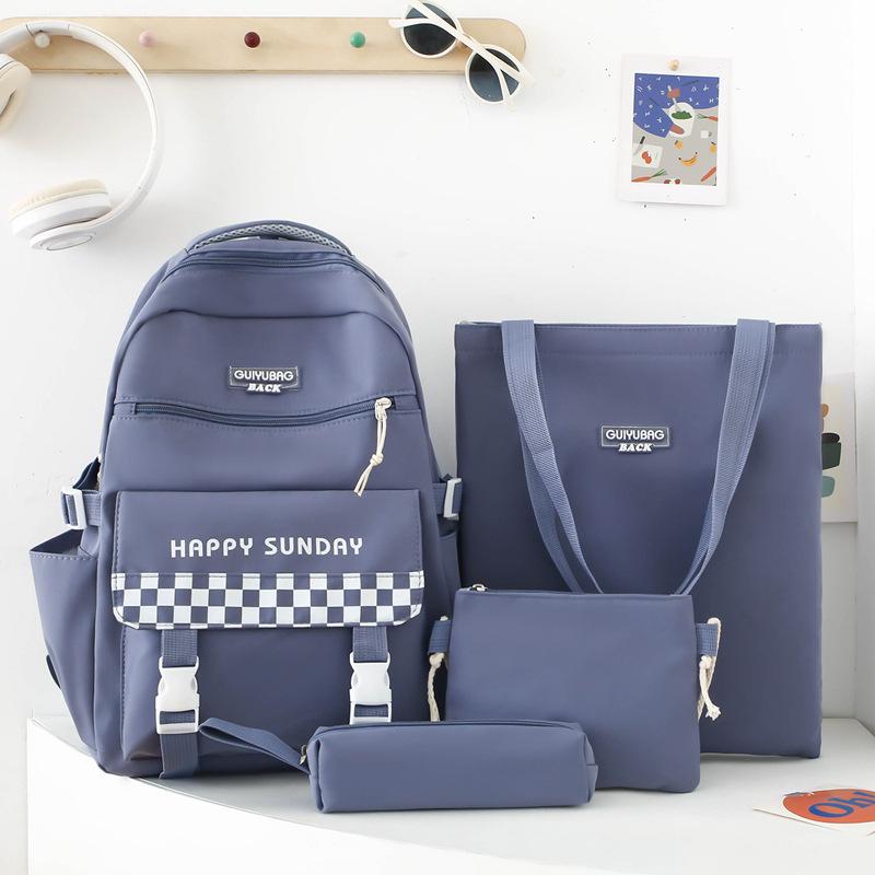 

Новый рюкзак для начальной школы, женский легкий рюкзак большой вместимости для учеников средней школы, кампусный рюкзак из четырех частей, повседневный рюкзак синий