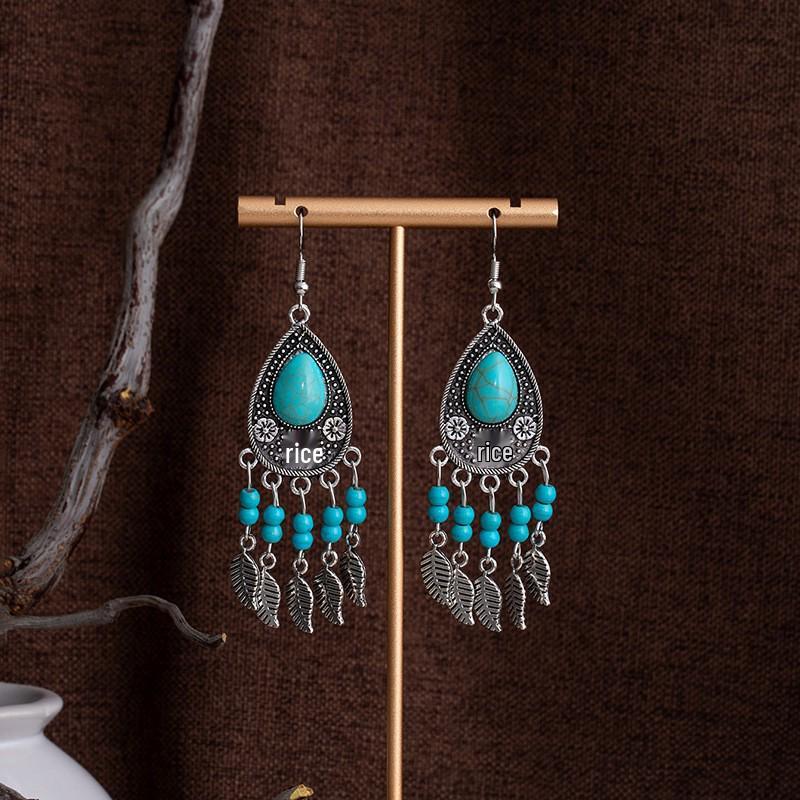 Tibetan Ethnic Bohemian Tassel Turquoise Earrings