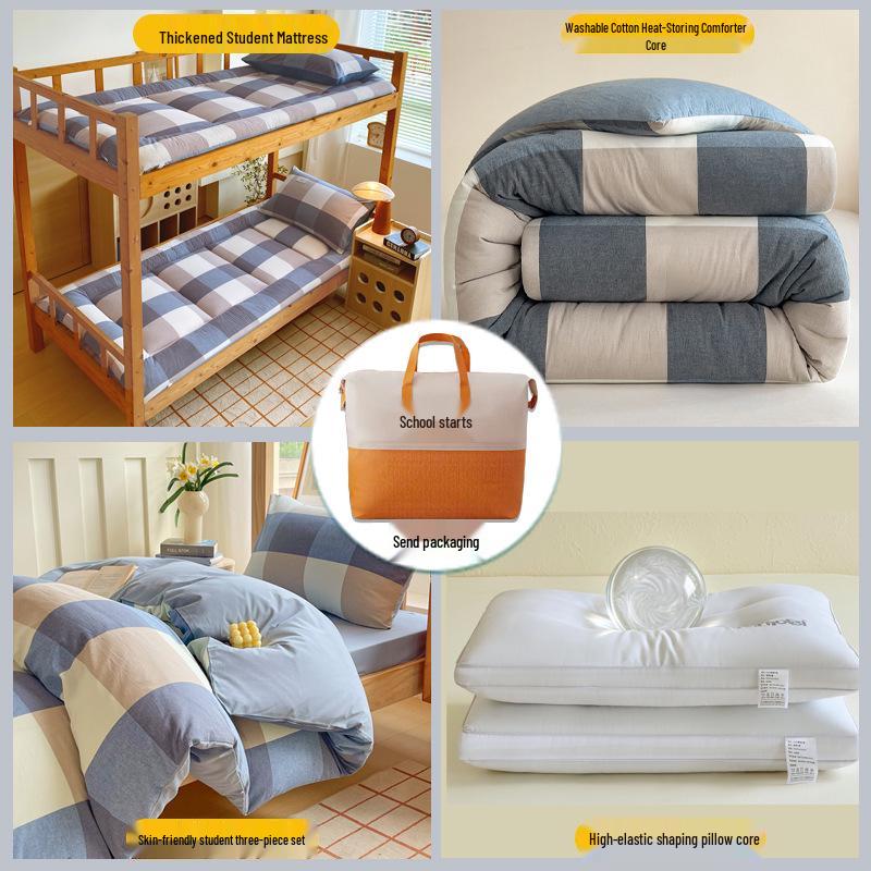 Muji Style Plaid Antibacterial Dorm Bedding Set - Six-Piece 