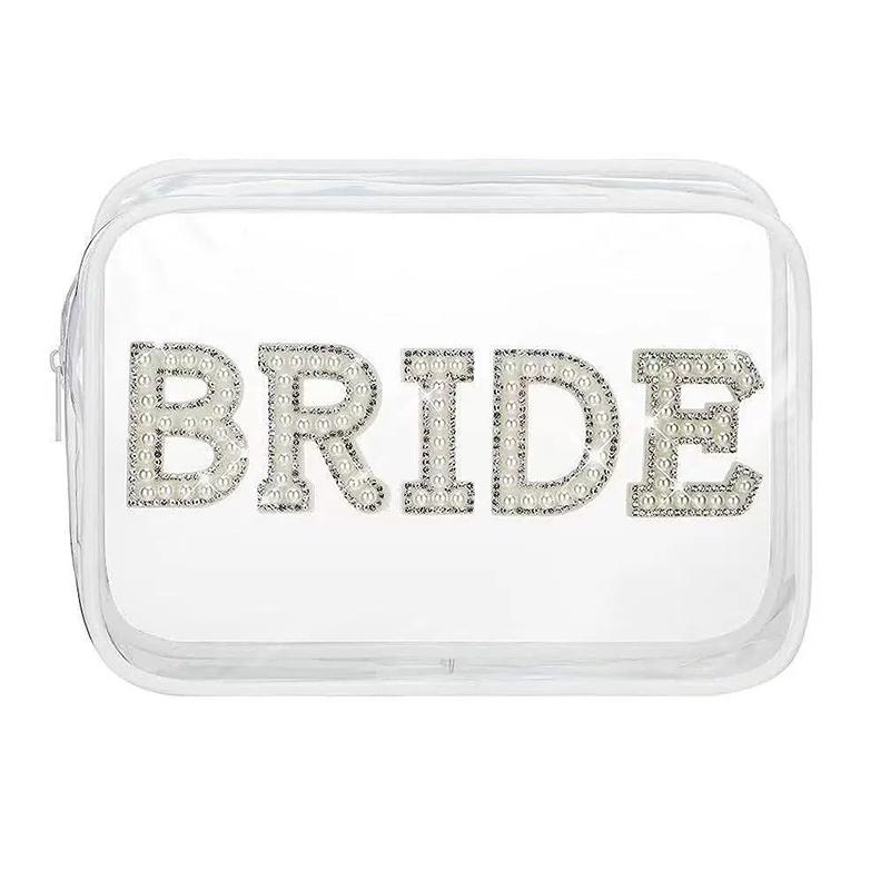 

WTEMPO Wedding Zipper Bride Bags Clear Makeup Bags Bride Gift Cosmetic Packets Mrs Pearls Decor Bachelorette Toiletry Packets Letters PVC Travel Bags 1pc белый