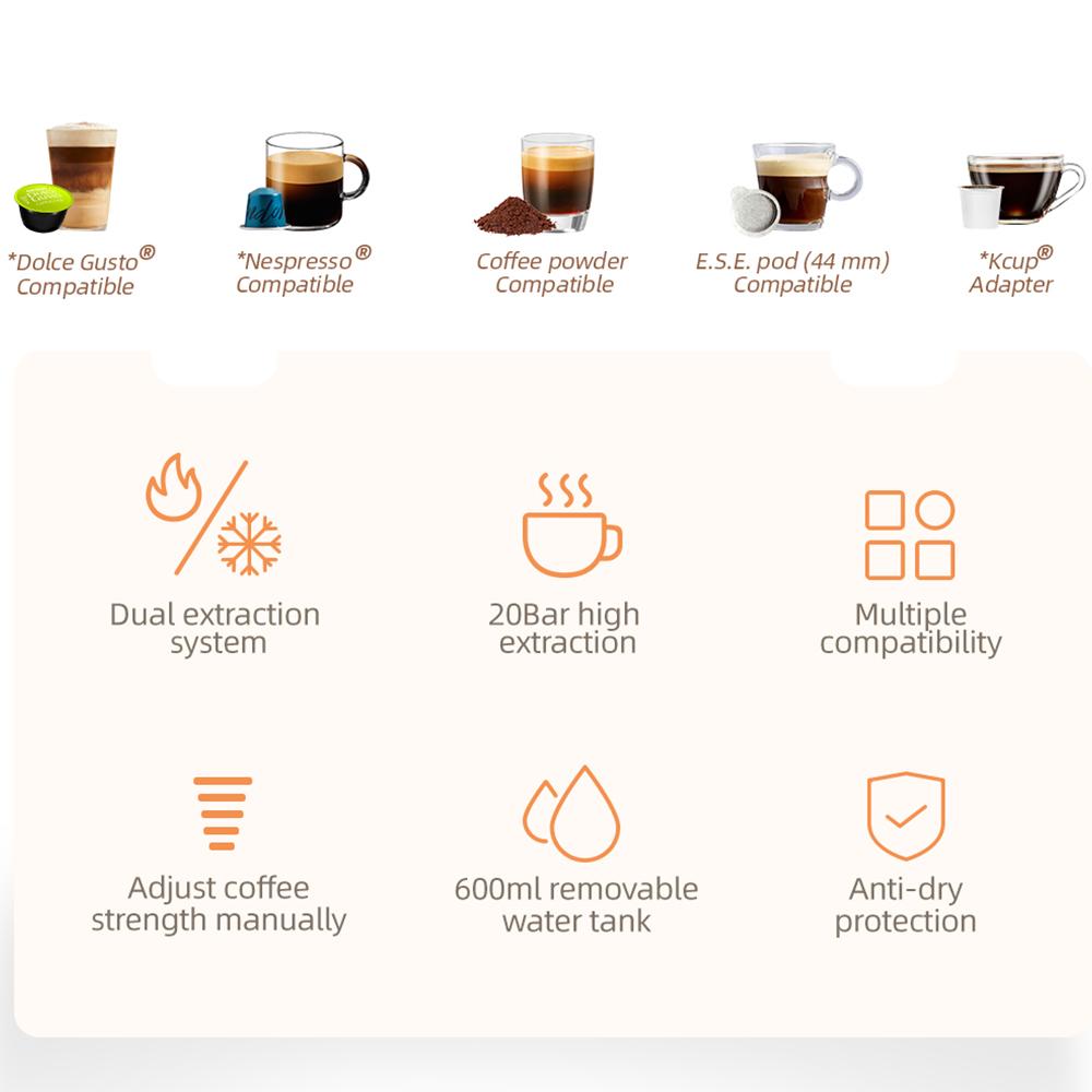 HiBREW H2B 5 In 1 Multi-Capsule Cold & Hot Coffee Maker (Gray)