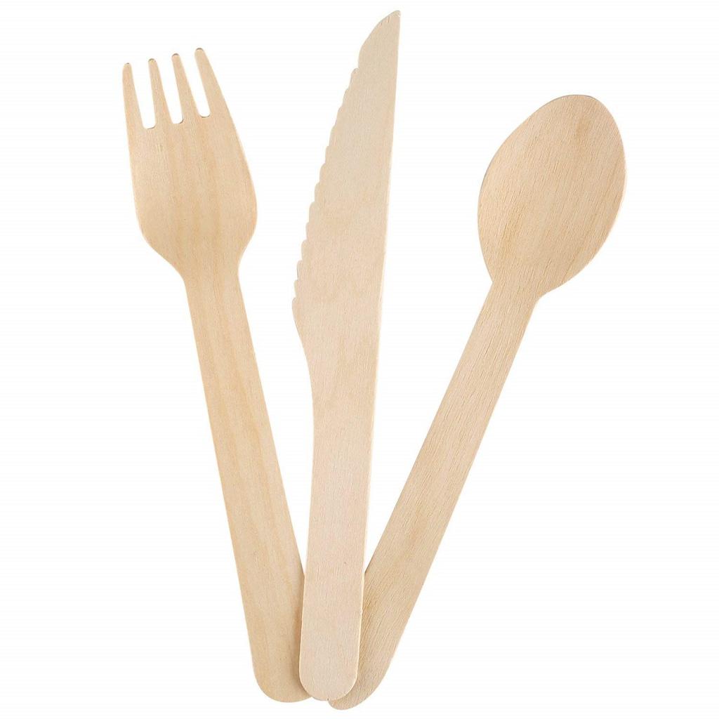 160mm Birch Disposable Wooden Cutlery Set - Alternative To Plastic, Eco Friendly, Biodegradable, Compostable Cutlery