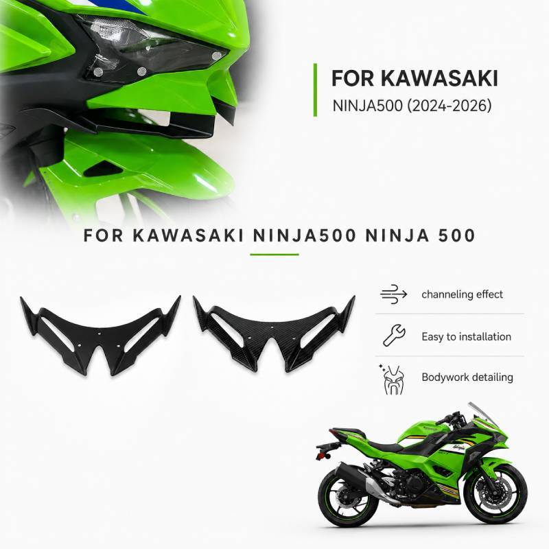 Motorcycle Front Fairing Winglets Aerodynamic Wing Shell Cover Protection Deflector FOR KAWASAKI NINJA500 NINJA 500 2024-2026