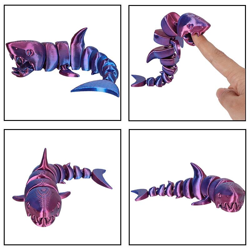 3D Printed Shark Tabletop Ornament Toys Action Model Shark Teal Purple White Decompression Decoration Kids Birthday Cute Toy