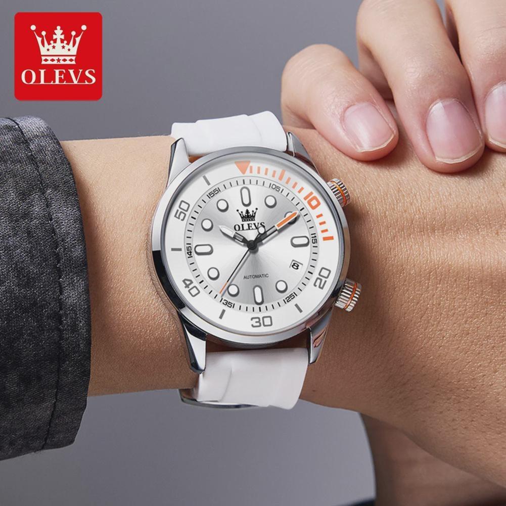 OLEVS Orologi Automatici da Uomo Lusso Top Brand Serie Subacquea Ghost Verde Cinturino in Silicone Orologio Meccanico Originale
