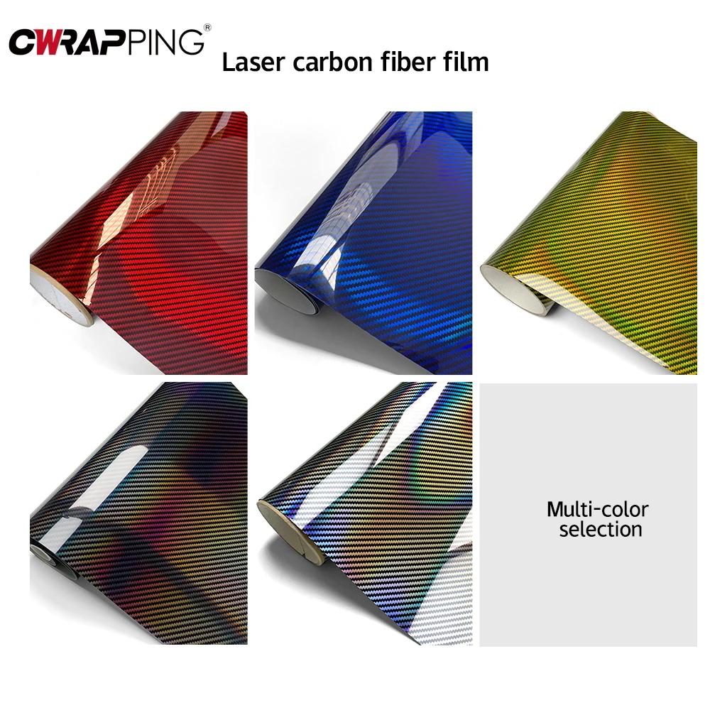 Carbon Fiber Stickers Laser Rainbow Gloss Auto Vinyl Wrap Tunning Film Air Release Bubble Waterproof Sticker for Car Accessories