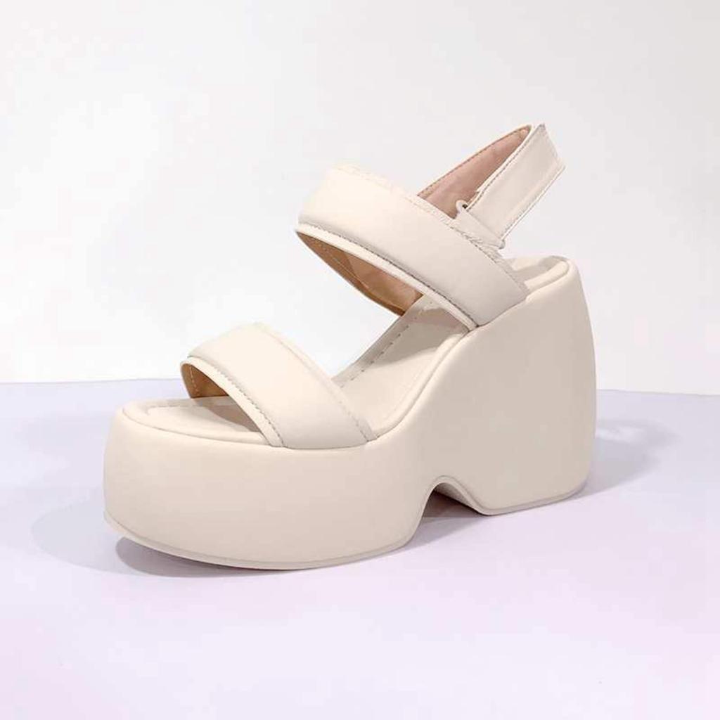 Krazing Pot Sheepskin Peep Toe Thick High Heels Platform Summer Shoes Hook Loop Casual Women Sandals