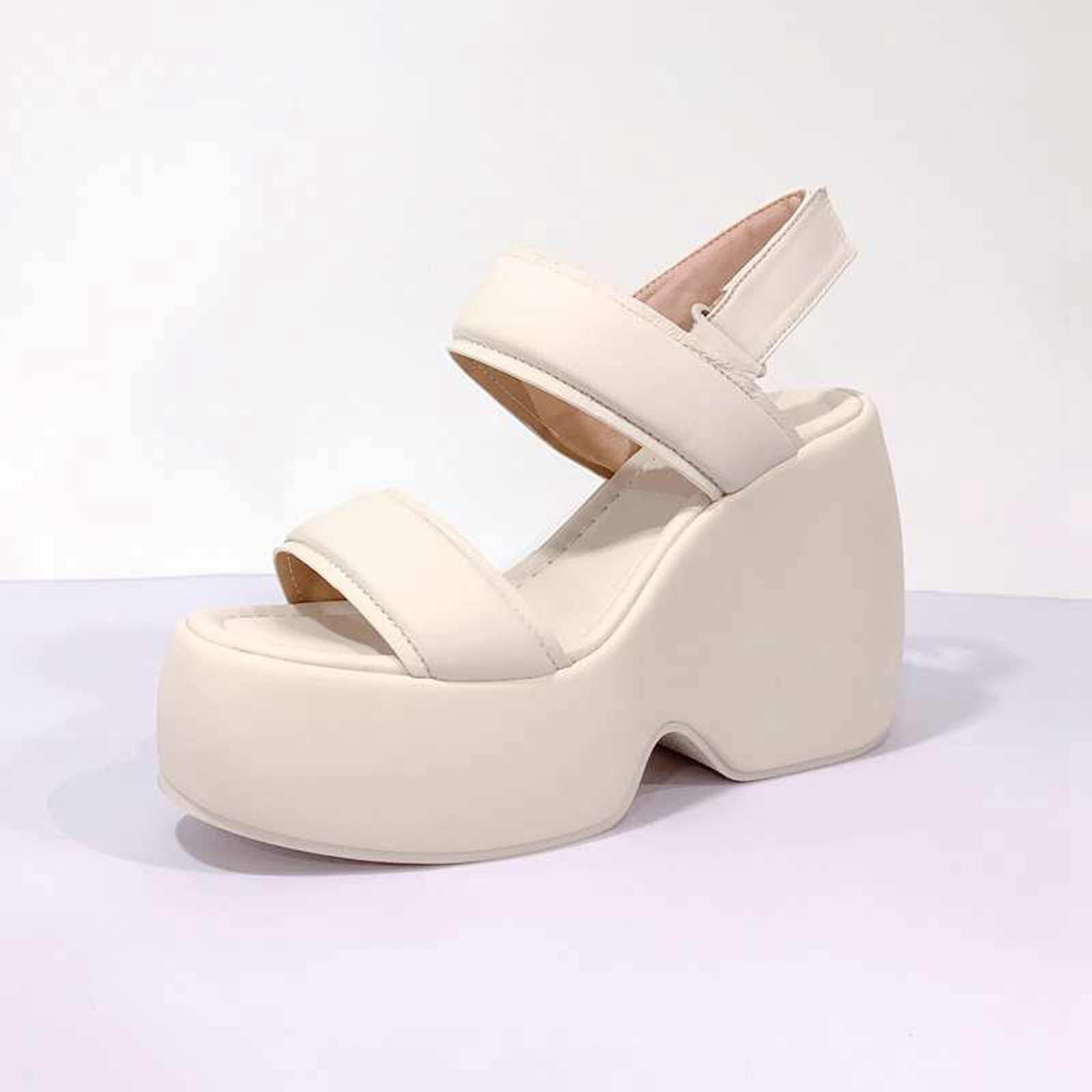 

Летние туфли Krazing Pot из овчины с открытым носком на толстом высоком каблуке и платформе, повседневные женские сандалии с крючками и петлями 36 слоновая кость