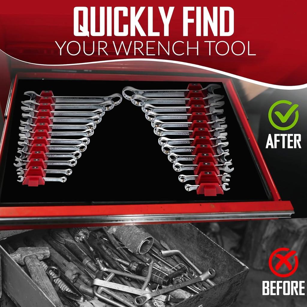 Wrench Organizer Modular System – 12 PCS Magnetic Wrench Organizer for Tool Box Drawer, Modular Wrench Storage Rack