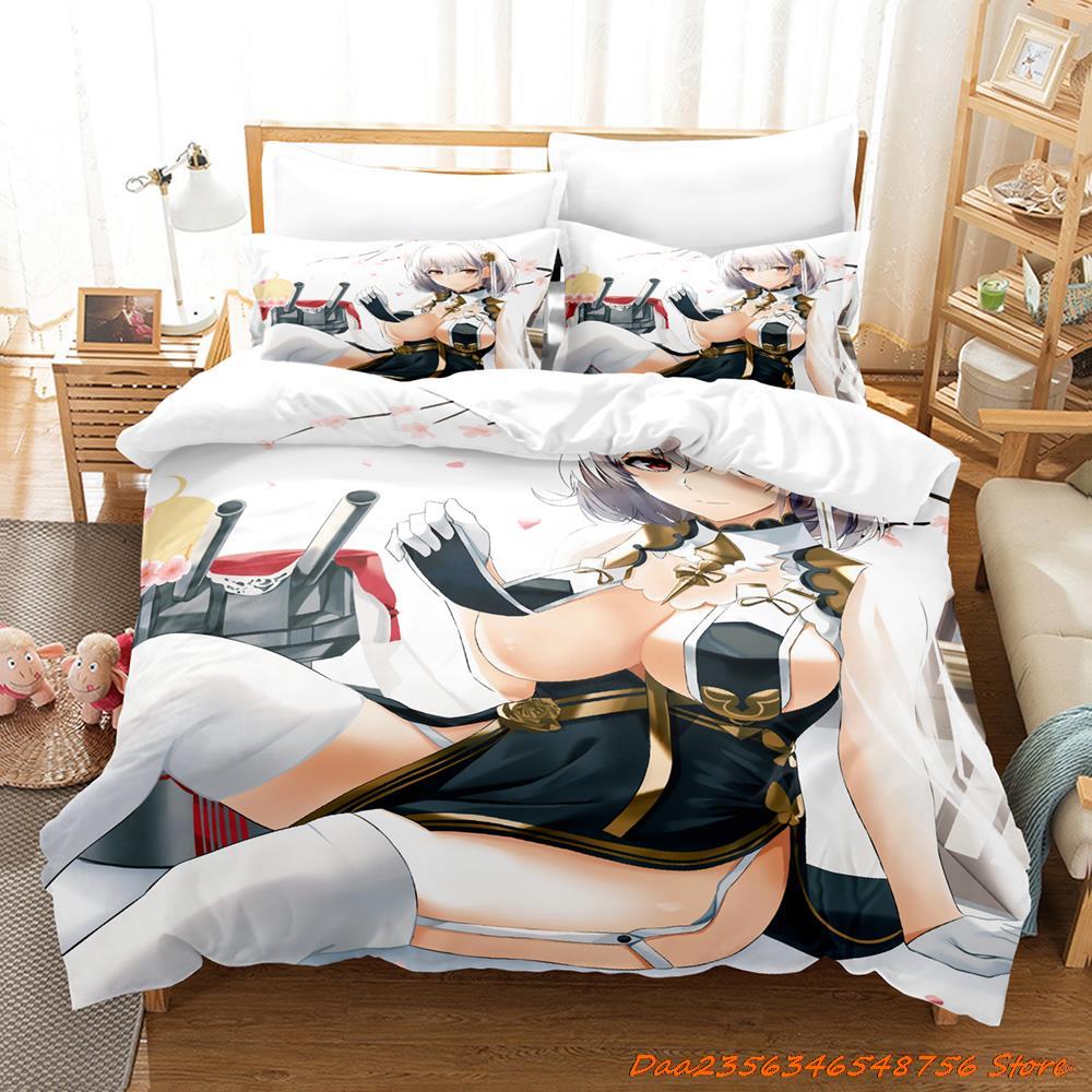 Sexy Azur Lane Sirius Beding Set Carton Anime Thre-piece Set Adult People Kid Bedrom with Soft Fabric Duvetcover Sets 3D Kawai Girl Game Bed Set