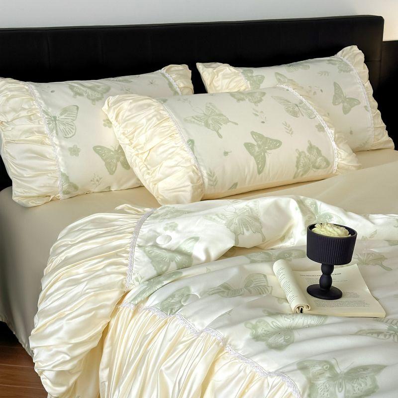 Französische Eisseide Sommerdecke Maschinenwaschbar Tencel Sommer Kühlende Eisseide Rüschen Klimaanlage Dünne Decke