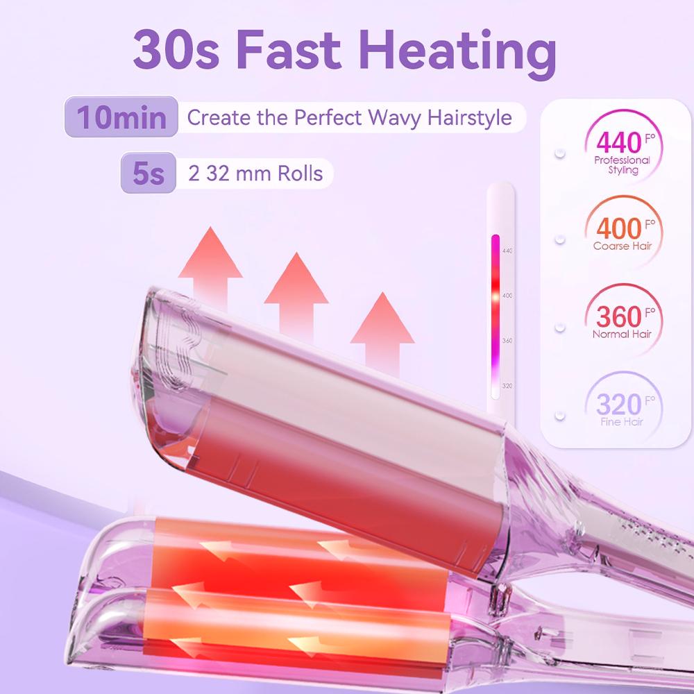 1.25 Inch Deep V-shaped Hair Curling Iron Ghost Waves Wave Perm Tourmaline Hair Curler With Multiple Temperature Girls Women Gifts