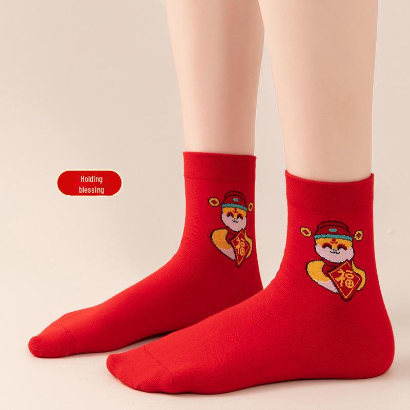 

Носки средней длины красного цвета с символикой зодиака года - унисекс, осенне-зимние свадебные носки Happy Socks Women s Size (33-39)