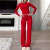 Women's Sports Yoga Long Sleeve T-Shirt Solid Color Pants Set Two Pieces