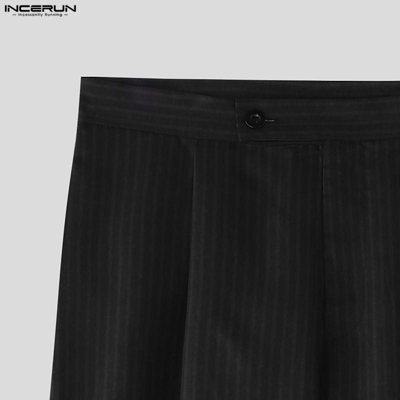 INCERUN Men Zip-up Waist Casual Striped Long Baggy Lantern Pants Trousers