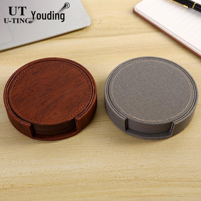Round Double-Sided Leather Tea Coaster with Heat Insulation