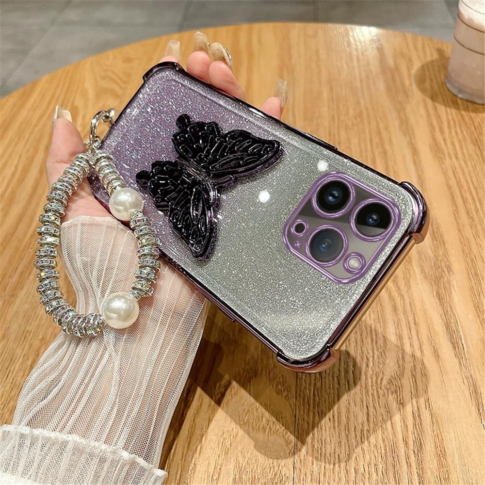 Butterfly Bracket Plating Glitter Phone Case For Samsung A13 A23 A33 A53 A73 A12 A22 A32 A52 A51 Shockproof Cover With Bracelet