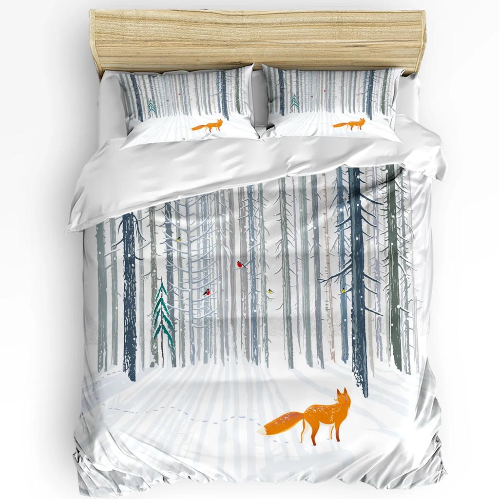 3dílná sada ložního prádla Kreslené lišky Zvířata Bytový textil Povlak na přikrývku Povlak na polštář Sada povlaků na ložní prádlo pro chlapce, děti, teenagery, dívky