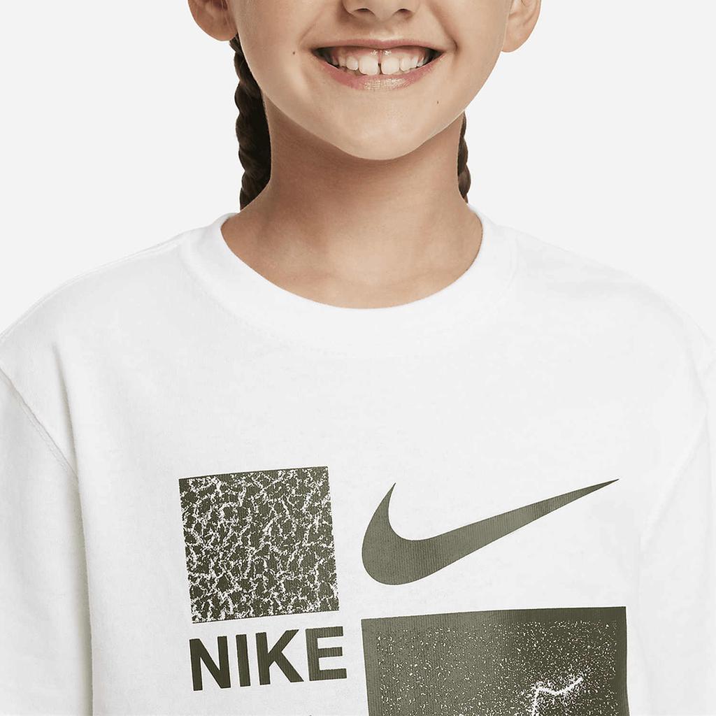 Nike Sportswear Logo Print Loose Short Sleeve T-Shirt Kids Tops White FD3987-100