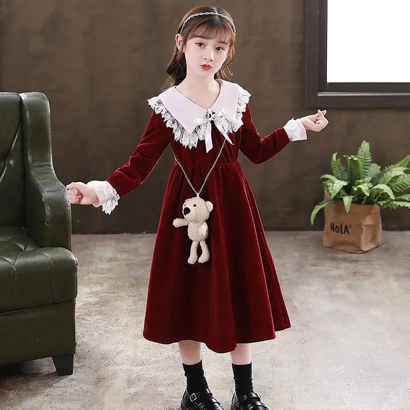 

Girls Spring Long-Sleeve Dress: Elegant Mid-Length Princess Style 160