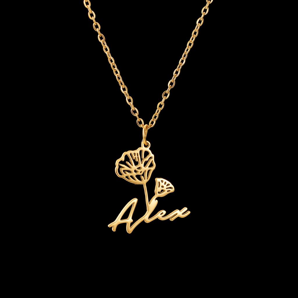 Atoztide Custom Name Necklace for Women Personalized Birth Month Flowers Stainless Steel Jewelry Choker Chain Birthday Gifts