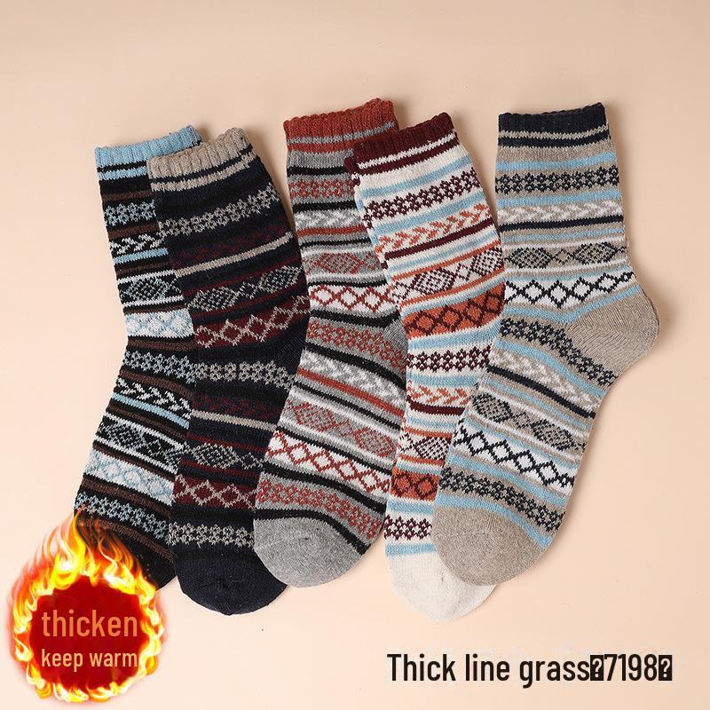 Mens Pairs 5 Retro Knitted Thick Midtube Socks Warm Autumn Winter Japanese Style For Middleaged Elderly