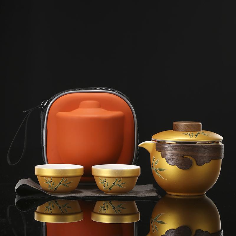 Portable Ceramic Tea Set Hand-painted Celadon High-end Teapot Business Travel Express Tea Cups