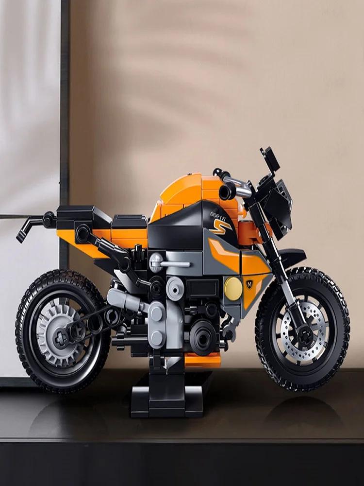 196pcs Orange Motorcycle Building Blocks, Small Particle Building, Diy Puzzle Transportation Toys for Kids Assembly