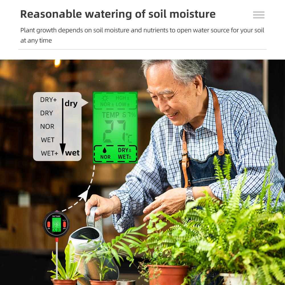 5 In 1 PH Soil Tester Portable Moisture Meter Humidity Thermometer Photometer Water Meter Garden Plants Hydroponics Analyze 40%O