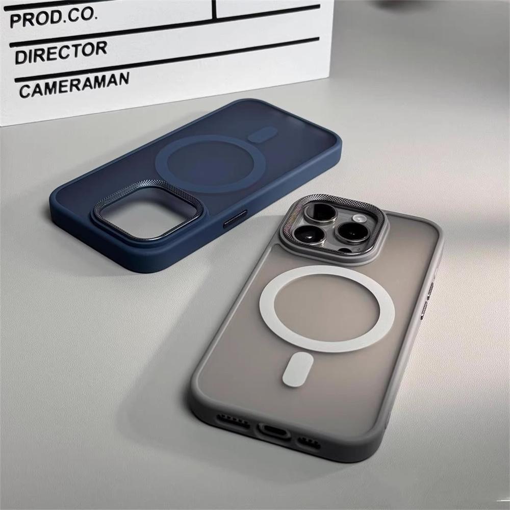 Luxury Spiricle Camera Protection Magsafe Phone Case for iPhone 11 12 13 14 15 Plus 16 Pro Max Wireless Charging Matte Cover