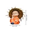 4Pcs Lovely Llittle Monk Shaolin Doll with Straw Hat Buddha Resin Statue Crafts Small Monks Table Ornaments Home Car Decoration