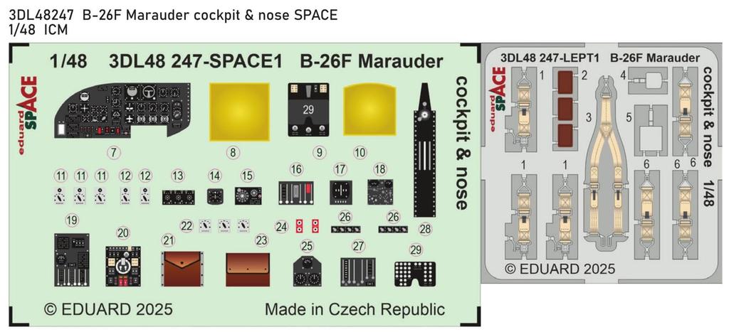 Eduard 1/48 Space B-26F Marauder Interior 3D Decal with Etching Parts Set (for ICM) Plastic Model Decal EDU3DL48247 (Airplane)
