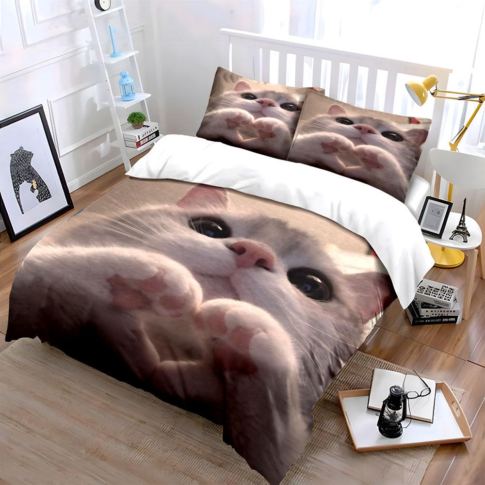 Cat Forming Heart Gesture Printed Duvet Cover Set1 Duvet Cover+2 Pillowcasemulti Size Bedroom Bedding Decor Luxury Gifts
