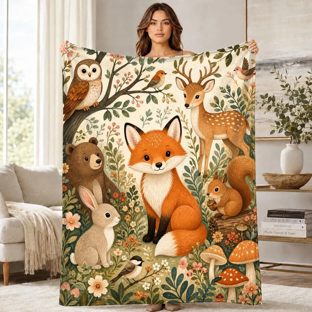 Woodland Animals Forest Coral Fleece Blanket Nursery Decor