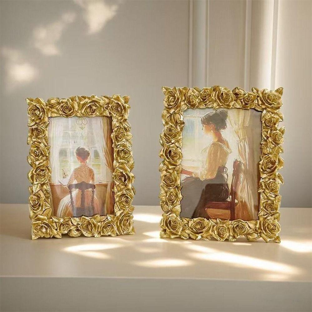 Retro Rose Edged Picture Frame 5/6/7 Inch Photo Props Frame Ornaments Creative Photo Frame  Bedroom